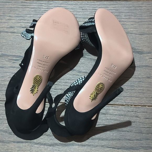 NWT Aquazzura Ruffle Black Suede Crystal Sandal Size 37.5/7.5 - Picture 11 of 11